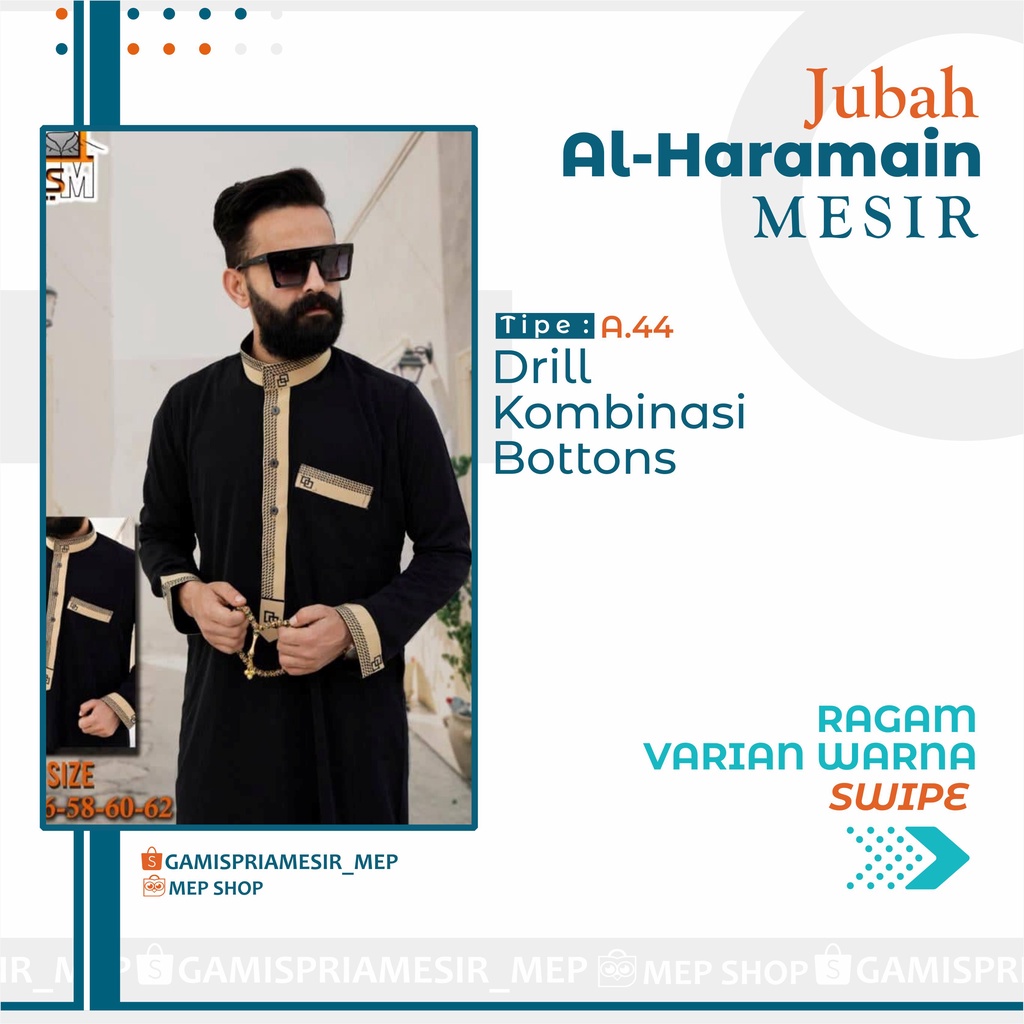 GAMIS PRIA AL HARAMAIN DRILL BORDIR MOTIF IMPORT MESIR ORIGINAL NON MANSET VIETNAM SAUDI LOKAL MADIN