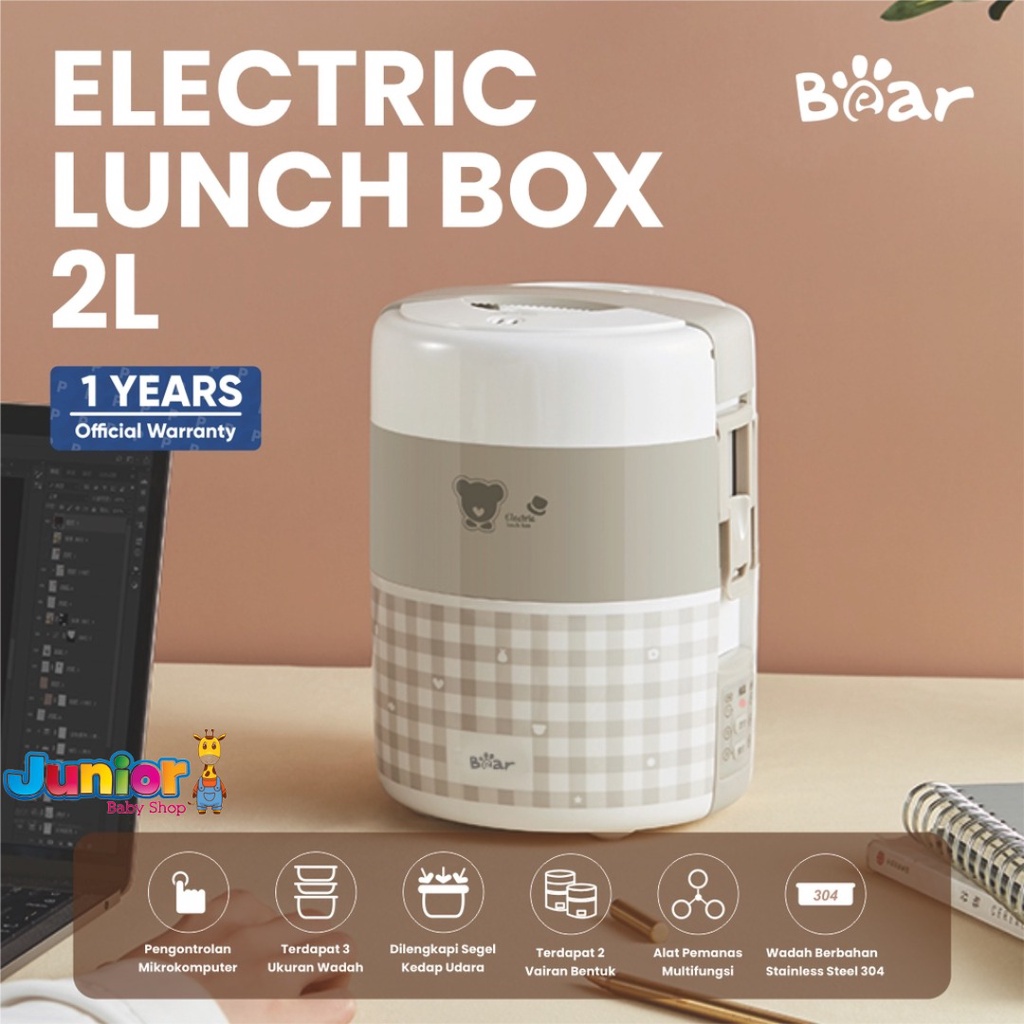 Bear Electric Lunch Box 2L / Kotak Bekal Elektrik / Penanak Nasi / Pemanas Makanan