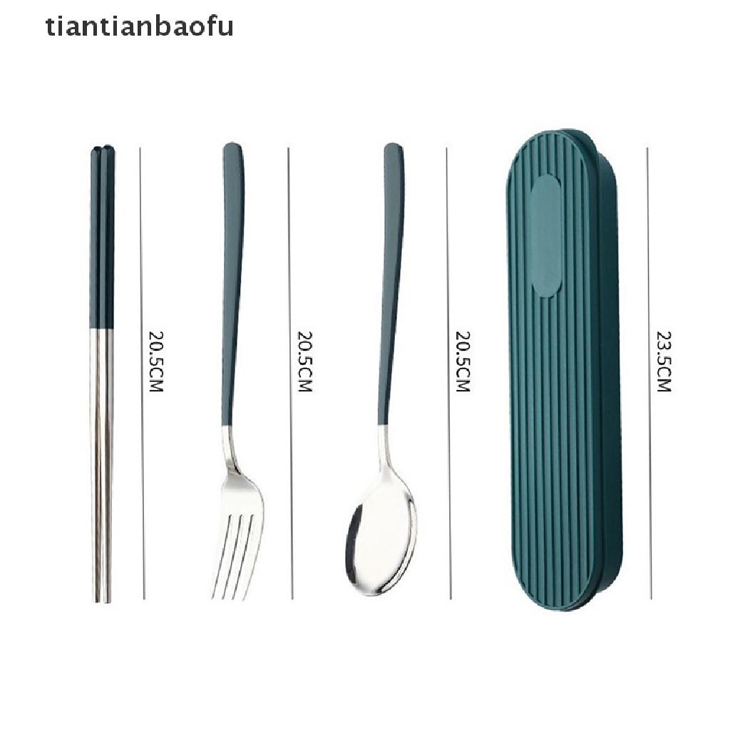 [tiantianbaofu] 2/3pcs Portable304Stainless Steel Cutlery Set Sumpit Sendok Set Dengan Wadah Butik