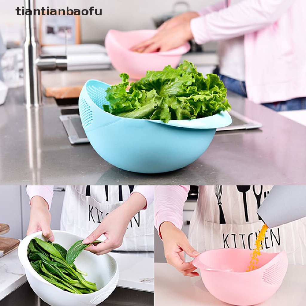 [tiantianbaofu] Saringan Beras Plastik Colander Kitchen Drain Basket Dengan Gagang Strainer Basket Butik