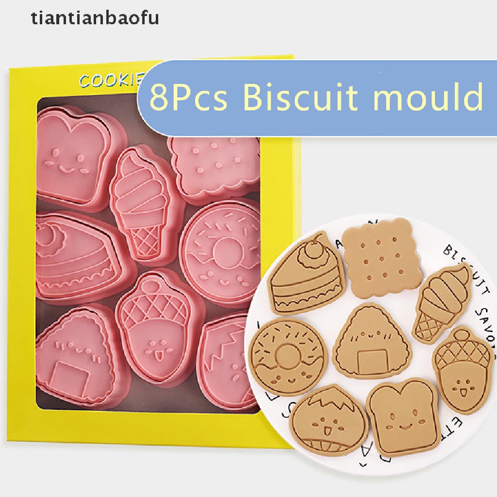 [tiantianbaofu] 8pcs/set Cookie Cutter Fondant Cetakan Kue Kering Plastik DIY Fondant Pastry Decorag Baking Alat Masak Butik