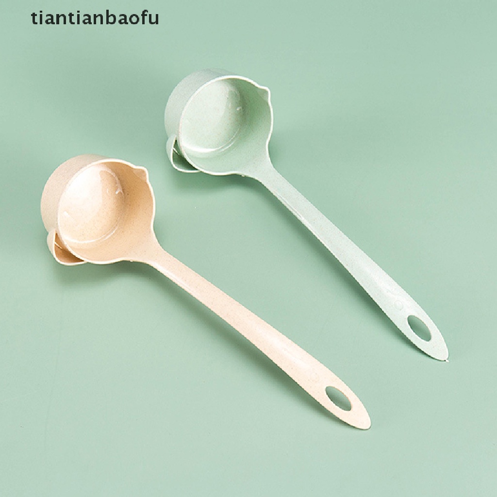 [tiantianbaofu] 1pc Wheat Straw Handle Soup Spoon Sendok Pemisah Minyak Sup Colander Spoon Butik