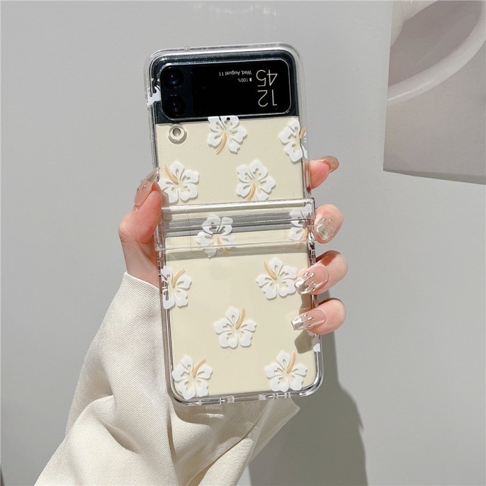 Casing Bumper Transparan Shockproof Motif Kartun Bunga Z Flip 3/4