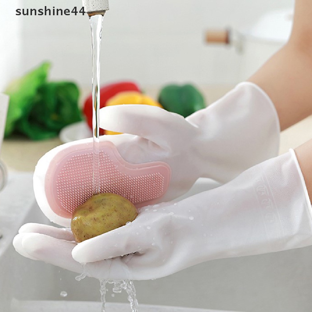 Sunshine1/2pcs Sarung Tangan Cuci Piring PVC Anti Air Pembersih Dapur Cuci Rumah Tangga ID