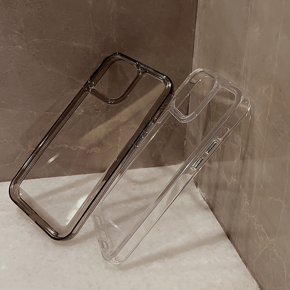 IPHONE 2warna Cover Casing Ponsel Tahan Guncangan Bahan Akrilik Transparan Untuk Iphone11 12 13 14 PLUS PRO MAX Desain Dasar Pelindung