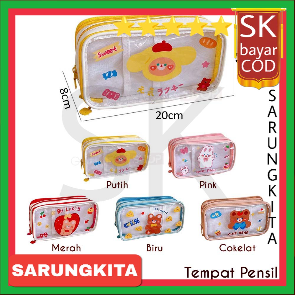 

Tempat Pensil Lucu Anak Transparan Kotak Pencil Dompet Besar Karakter Motif Pouch Stationary Resleting Serbaguna SARUNGKITA