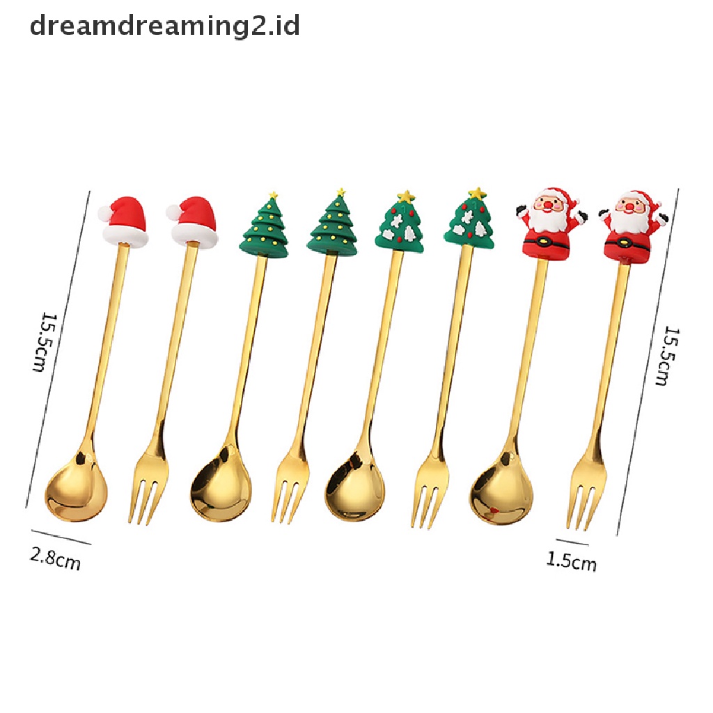 (hot) 4 Pcs/6 Pcs Hadiah Natal Alat Makan Sendok Garpu Set Elk Dekorasi Pohon Natal Dessert Spoon Fruit Fork Coffee Spoon Cutlery Gift//