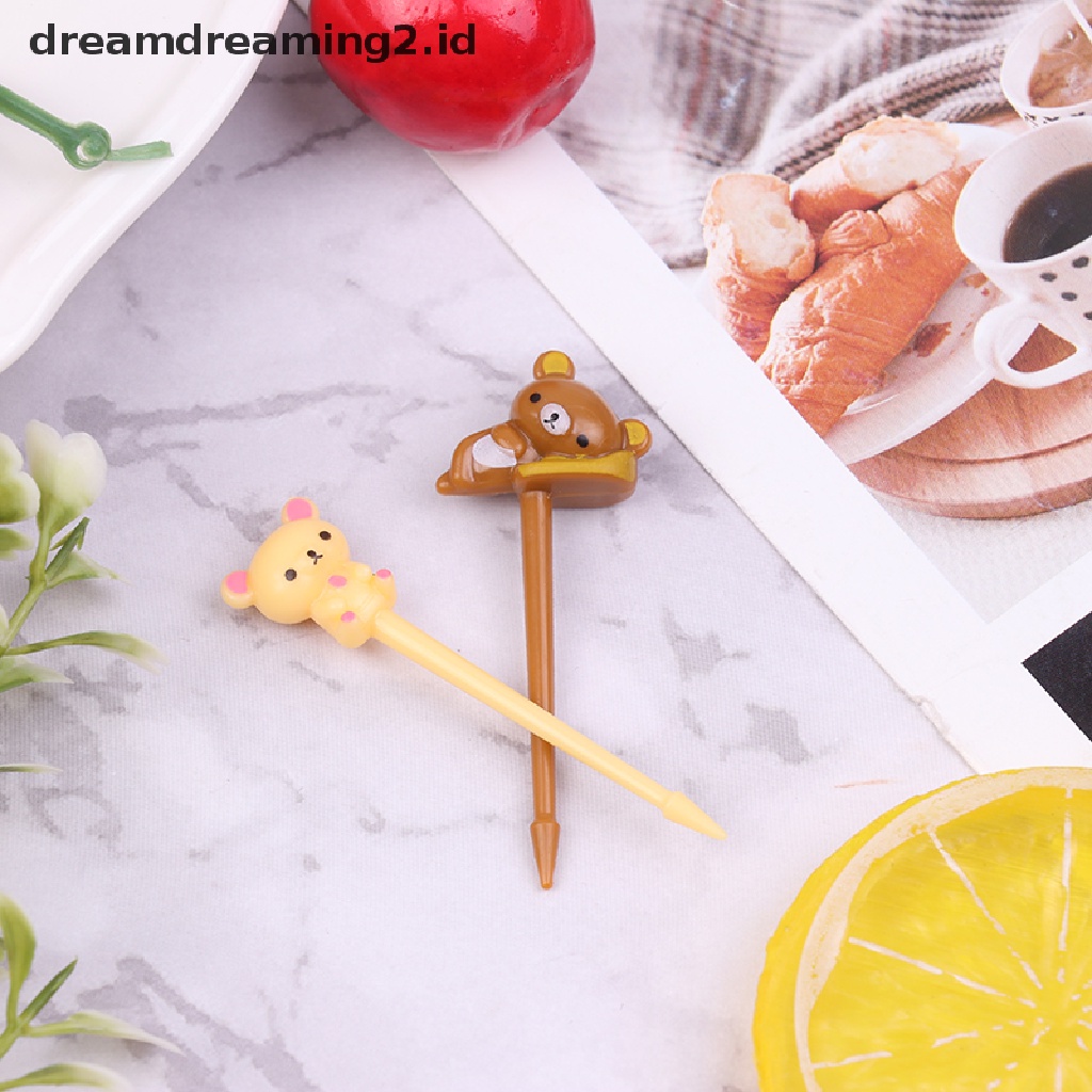 (hot) 8pcs/set Lucu Kartun Beruang Garpu Buah Anak Snack Dessert Picks Tookpick//