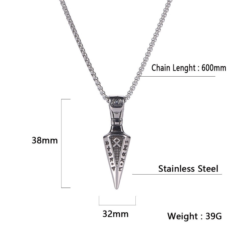 [X C Kalung] Baru Silvery Vintage Viking Seri Segitiga Ujung Tombak Liontin Punk Hip Hop Stainless Steel Kalung Hadiah Pesta Ulang Tahun Untuk Pria Dan Wanita