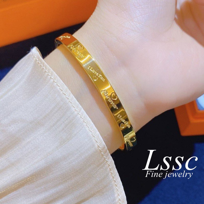 Gelang Titanium Wanita Anti Karat Huruf Love Forever Emas 18K Cantik Mewah Bangle Fashion Korea Aksesoris Perhiasan