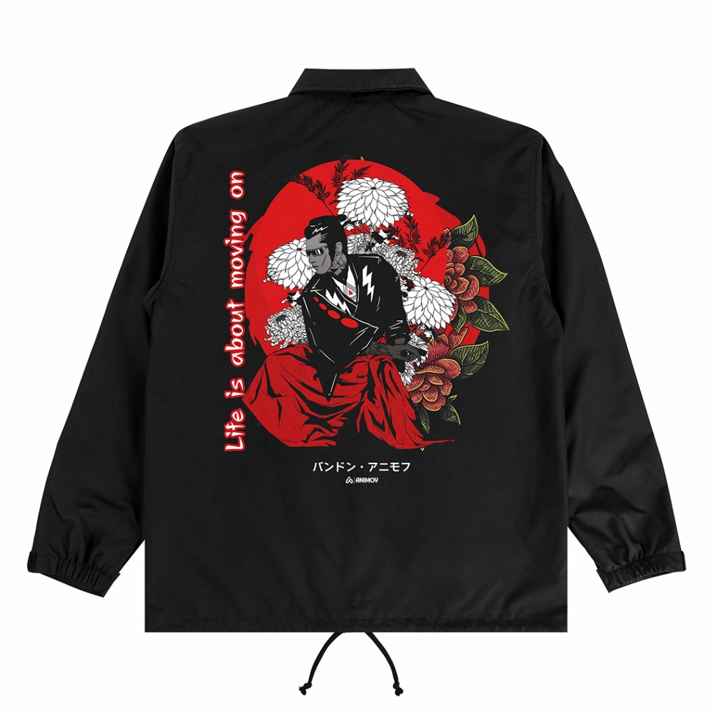 ANIMOV Coach Jacket Windbreakers Red Samurai Black