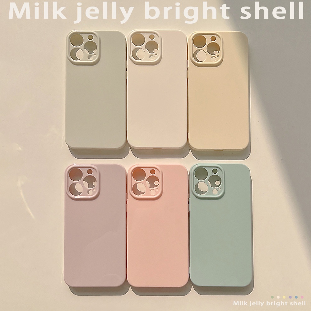 IPHONE Ins Simple Macaroon Warna Solid Glossy Silikon Case Untuk Iphone14 11 12 13 PRO MAX Casing Cover Pelindung AT0196