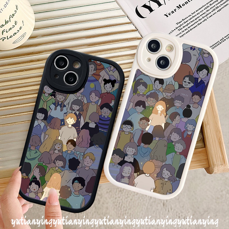 IPHONE Kartun Pasangan Anak Laki-Laki Perempuan Lovers Case Kompatibel Untuk Iphone11 12 14 13 Pro Max X XS XR Max7 8 6 6s Plus SE 2020 Lembut Tpu Phone Cover