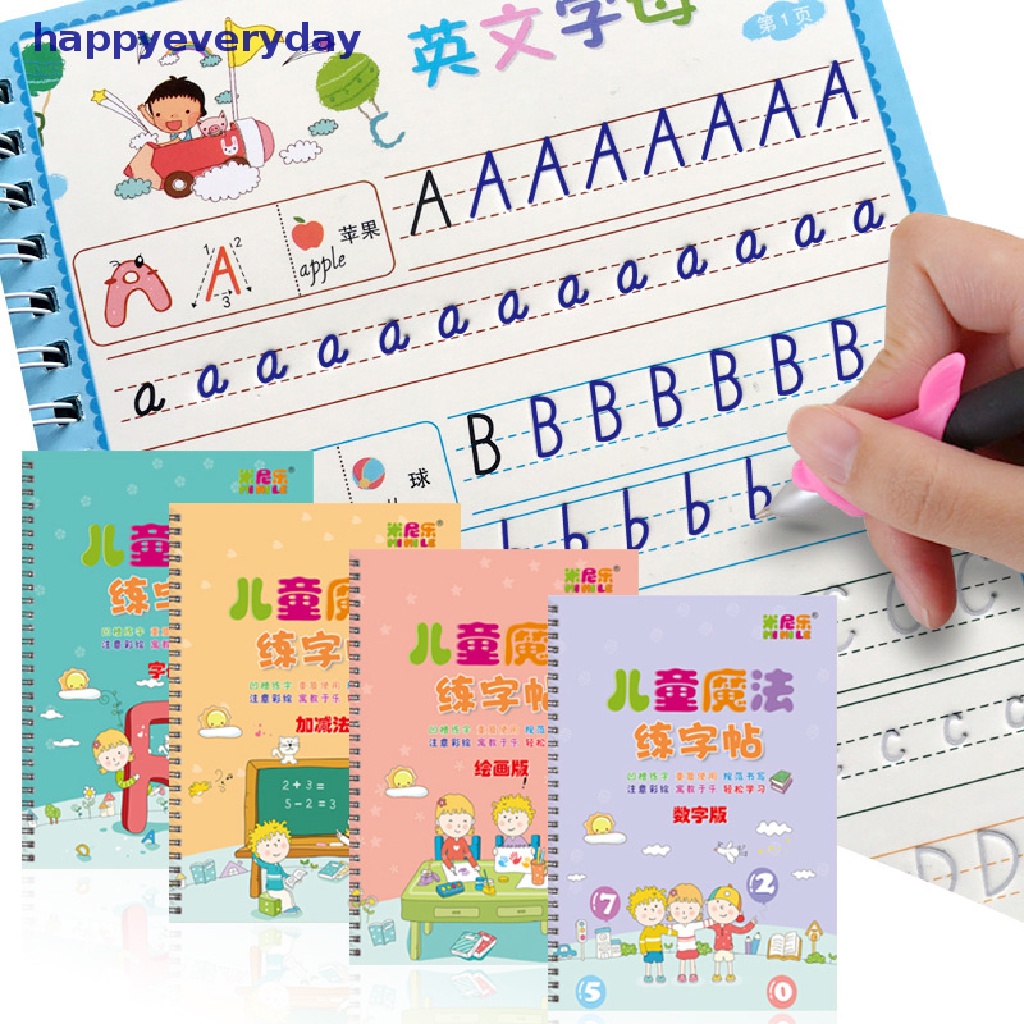 [happy] 4book Belajar Angka Huruf Wrig Praktek Art Book Buku Copybook Anak Dengan Pulpen [ID]