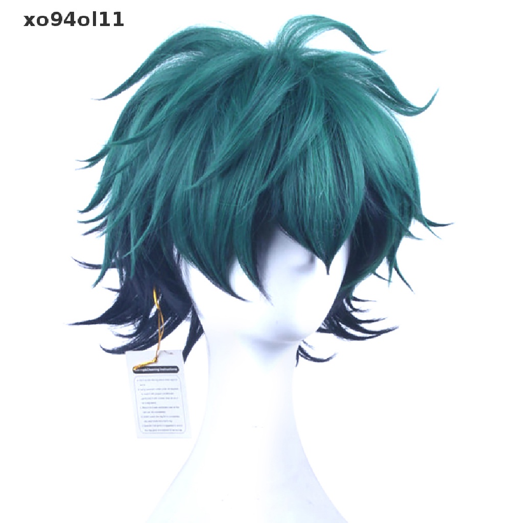 Xo Anime My Boku no Hero Academia Midoriya Izuku Wig Kostum Cosplay Boku no Hero Academia Deku Hijau Tua Wig Sintetis Aksesoris Pesta OL