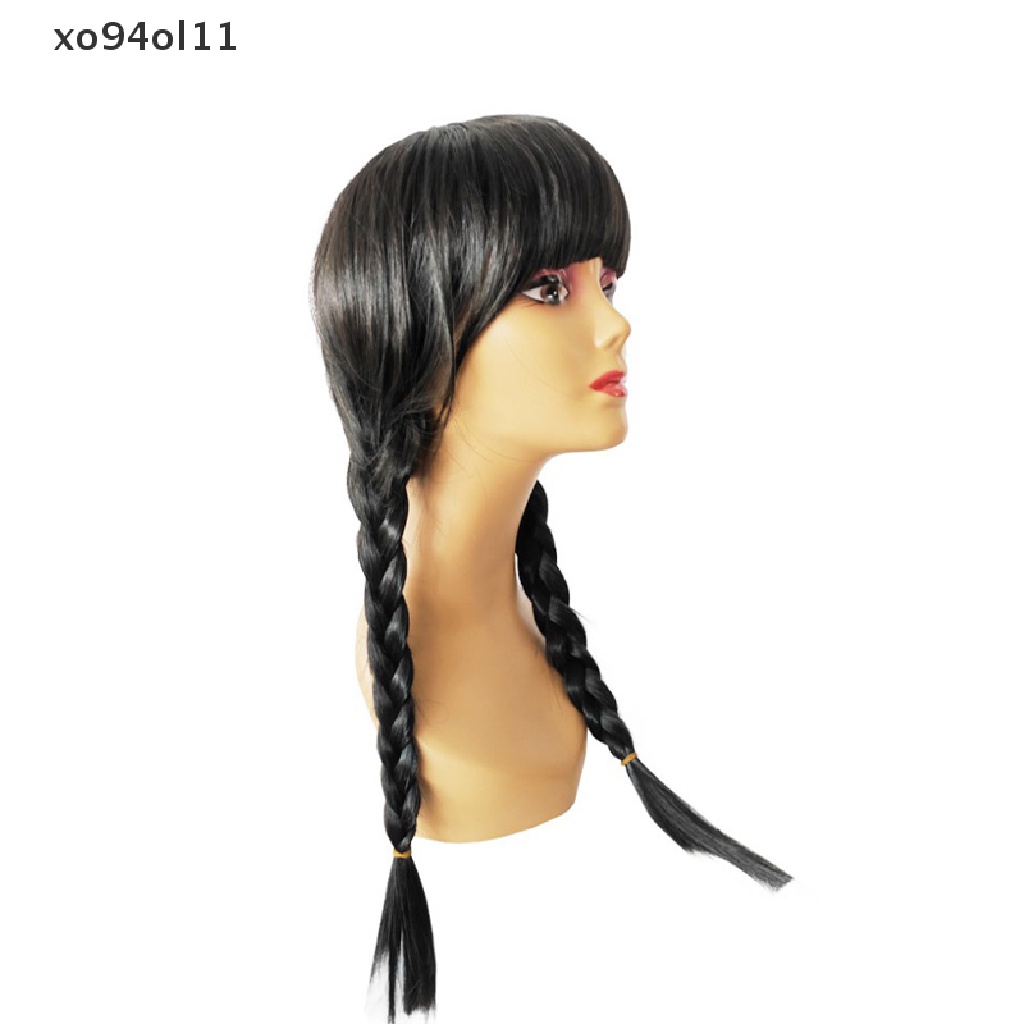 Xo Film Rabu Addams Cosplay Wanita Rambut Panjang Wig Dengan Poni Tahan Suhu Tinggi Sintesis Dikepang Wig Halloween Aksesori OL