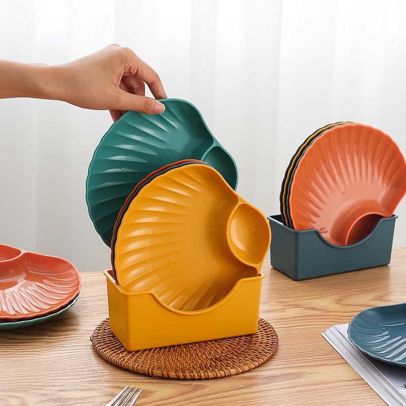 Creative Shell Bowl Dish/Piring Cuka Plastik Multifungsi/Dumpling Hot Pot Dipping Fruit Snack Plate/Peralatan Makan Tulang Ludah Meja