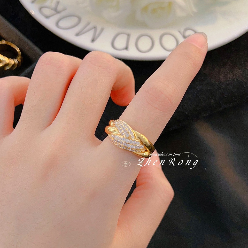 Goldkingdom Aksesoris Perhiasan Fashion Ready Stock Vintage Cincin Kaca French Vintage Berlapis Emas Micro Set Dengan Berlian Penuh Antik Colorful Treasure Ring