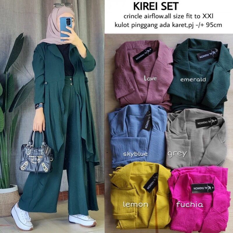 GAMIS STORE - Kirei Set Setelan Wanita Muslim 2in1 Jumbo Premium Matt Cringkle Airflow Polos Basic OOTD Lebaran Casual Daily