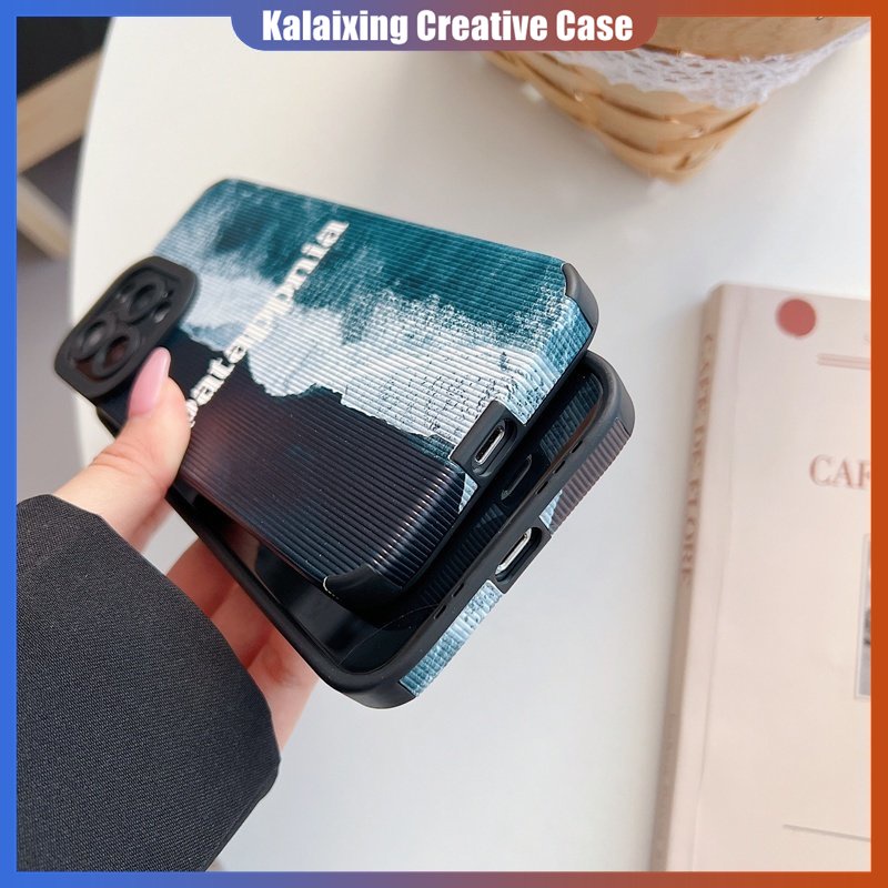 IPHONE Soft Case Bahan Kulit Printing Pinggir Laut Untuk Iphone14 13 12 Pro Max X XR Xs Max7 8 Plus14 Plus Garis Vertikal Square Back Cover