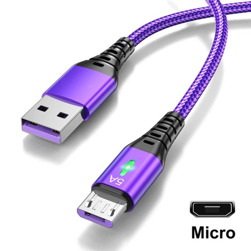 Zzz 5A Kabel Lampu Led USB Ke MicroUSB Fast Charging Data Cord Nylon Braided