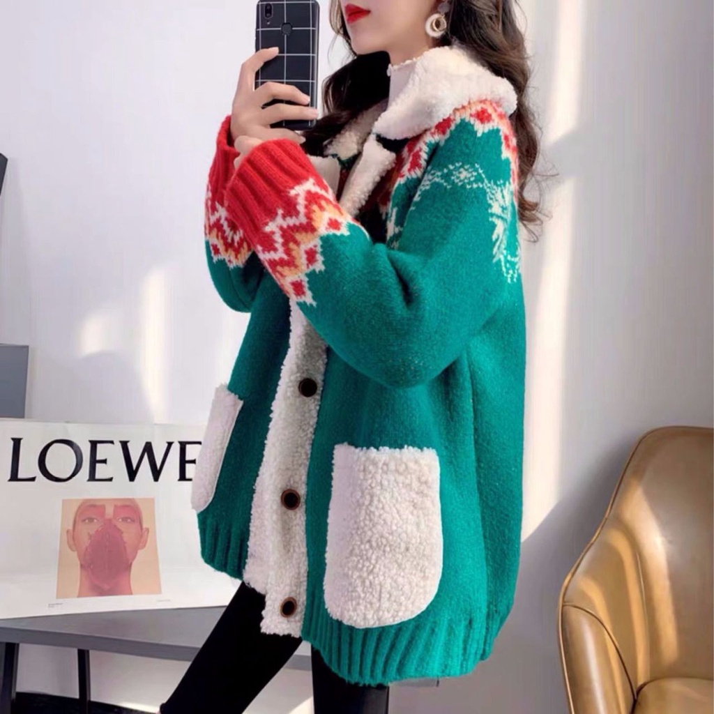 IMPORT GABRIELLA WOMAN WINTER KNIT WOOL JACKET CHRISTMAS EDITION JAKET NATAL MUSIM DINGIN