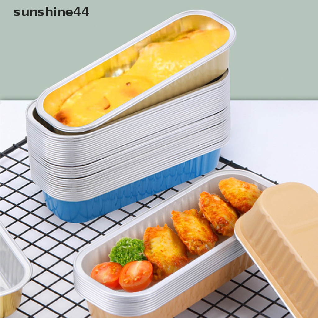 Sunshine 10Pcs Persegi Panjang Reusable Aluminium Foil Cup Loyang Puding Kue Cetakan Tinfoil Kotak ID