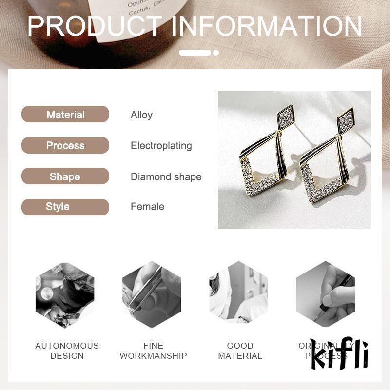 [KD] Temperamen Gaya Panjang Wanita Electroplated Belah Ketupat Geometris Cahaya Anting Mewah