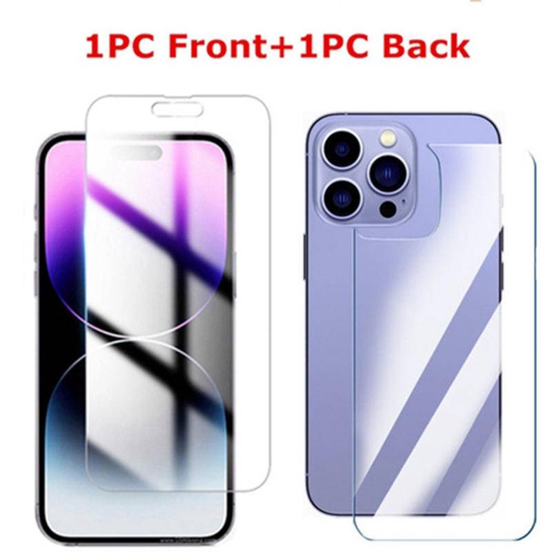 2in1 Tempered Glass Untuk Iphone14 13 12 11 Pro MAX Plus Mini Pelindung Layar HD Clarity Anti Fingerprint Gores Film Depan Belakang Untuk iPhone 14Plus 13Mini 12Mini