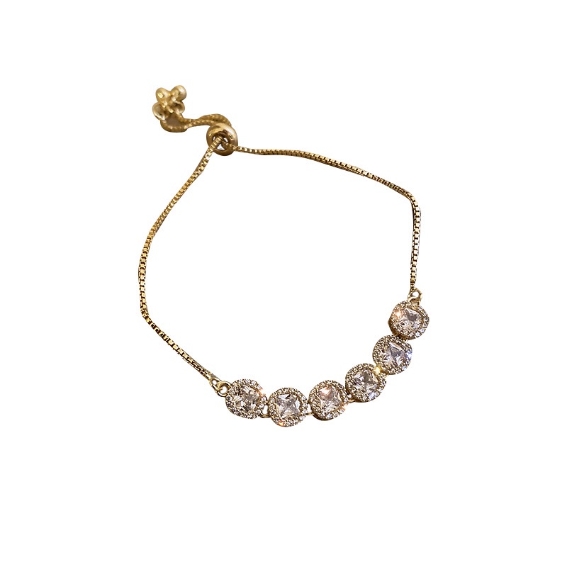 Fashion Emas Asli Plating Bertabur Berlian Gelang Emas Baja Titanium Yang Dapat Disesuaikan