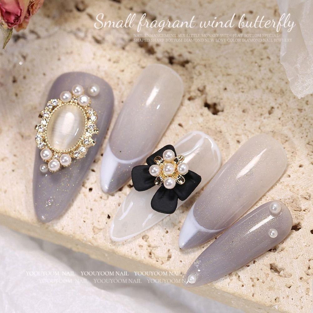 Mxbeauty Dekorasi Nail Art Gaya Perancis Mutiara Ikatan Simpul Mickey Kepala Rhinestones Berlian Cincin Aksesoris Kuku