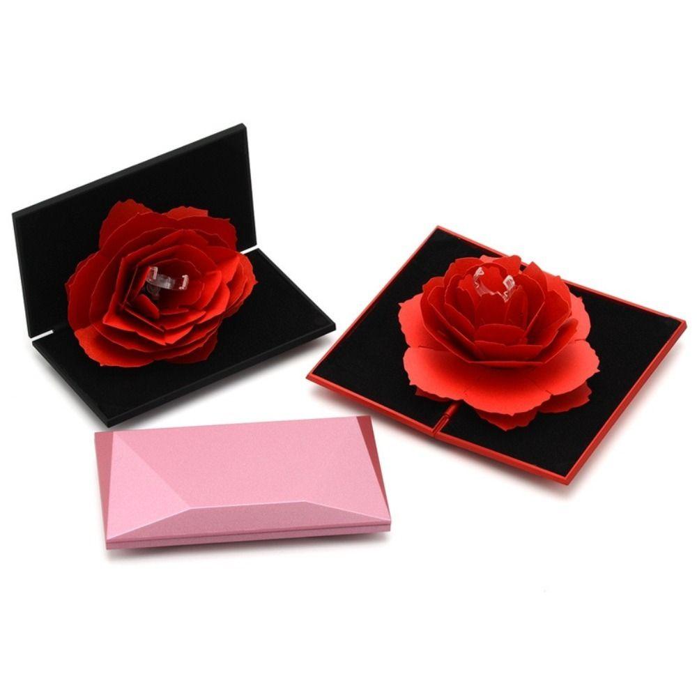 R-FLOWER Kotak Cincin Bunga Mawar Hadiah Untuk Pasangan Lamaran Kotak Perhiasan Ring Box