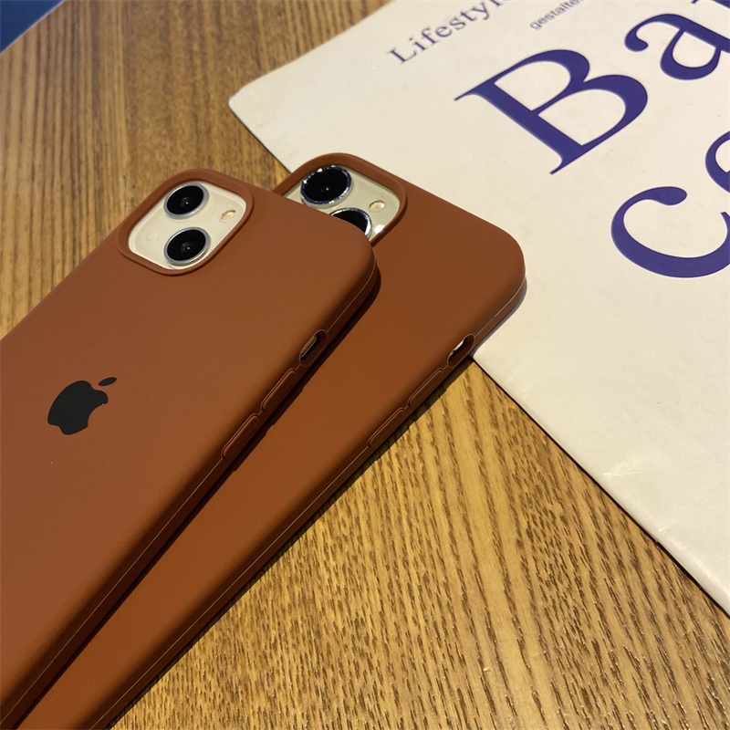 Soft Case Bahan Silikon Warna Coklat Untuk IPhone 11 12 13 14 Pro X XR XS Max 7 8 Plus