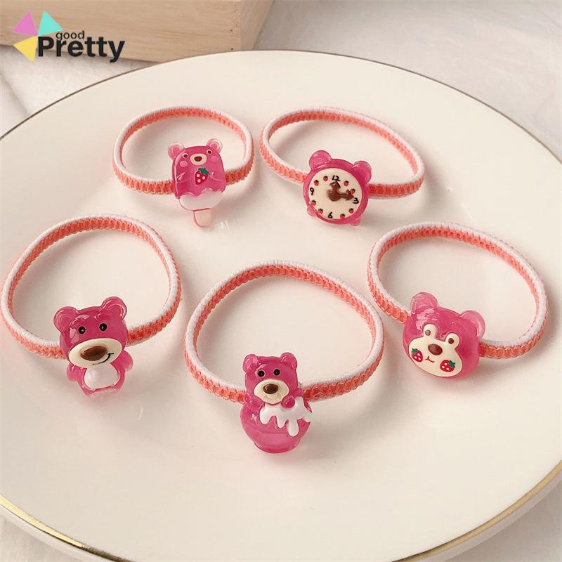 Tali Rambut Beruang Stroberi Elastis Tinggi yang Lucu Tali Rambut Karet Gelang Kuncir Kuda Serbaguna Cincin Rambut Tahan Lama - PD