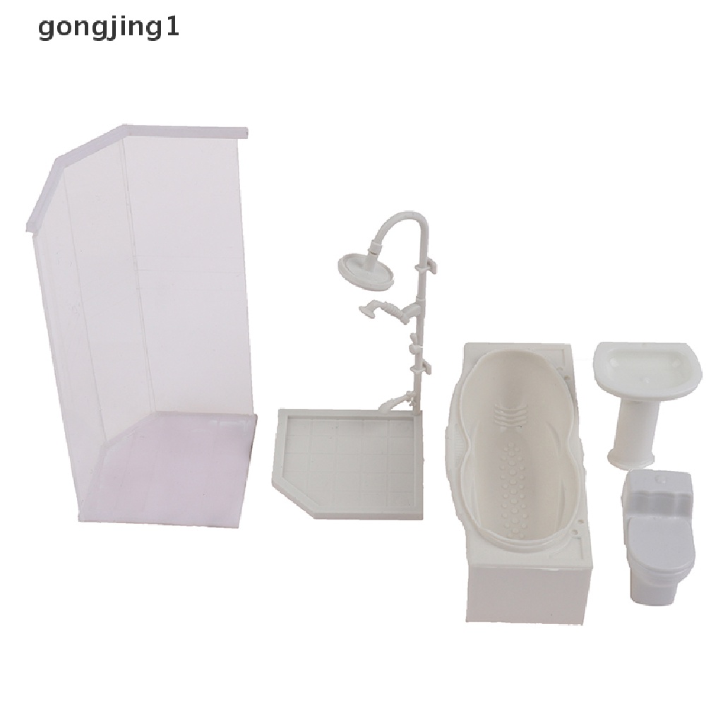 Ggg1: 25rumah Boneka Miniatur Kamar Mandi Set Shower Room Toilet Bathtub Wastafel Model Mainan ID