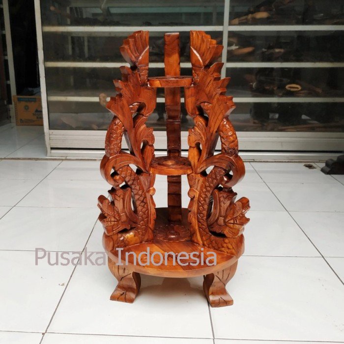 Jagrak Pataka Tempat Tombak Dan Tiang Bendera Ukiran Naga Kembar Jati Dijamin Termurah Seindonesia P