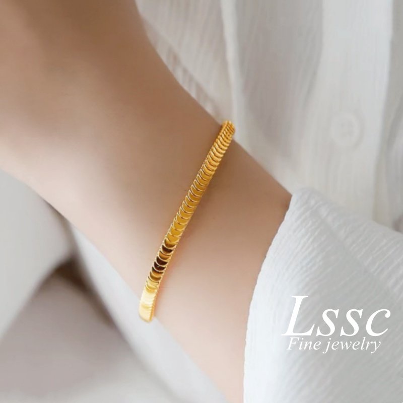 Gelang Titanium Wanita Anti Karat Sisik Ikan Emas 18K Elegan Cantik Terbaru 2023 Fashion Korea Aksesoris Perhiasan