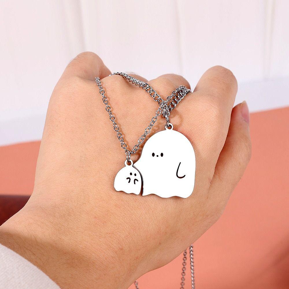 Needway Kalung Hantu Lucu Kreatif Unik Rantai Pasangan Hadiah Anak Halloween Kartun Necklace