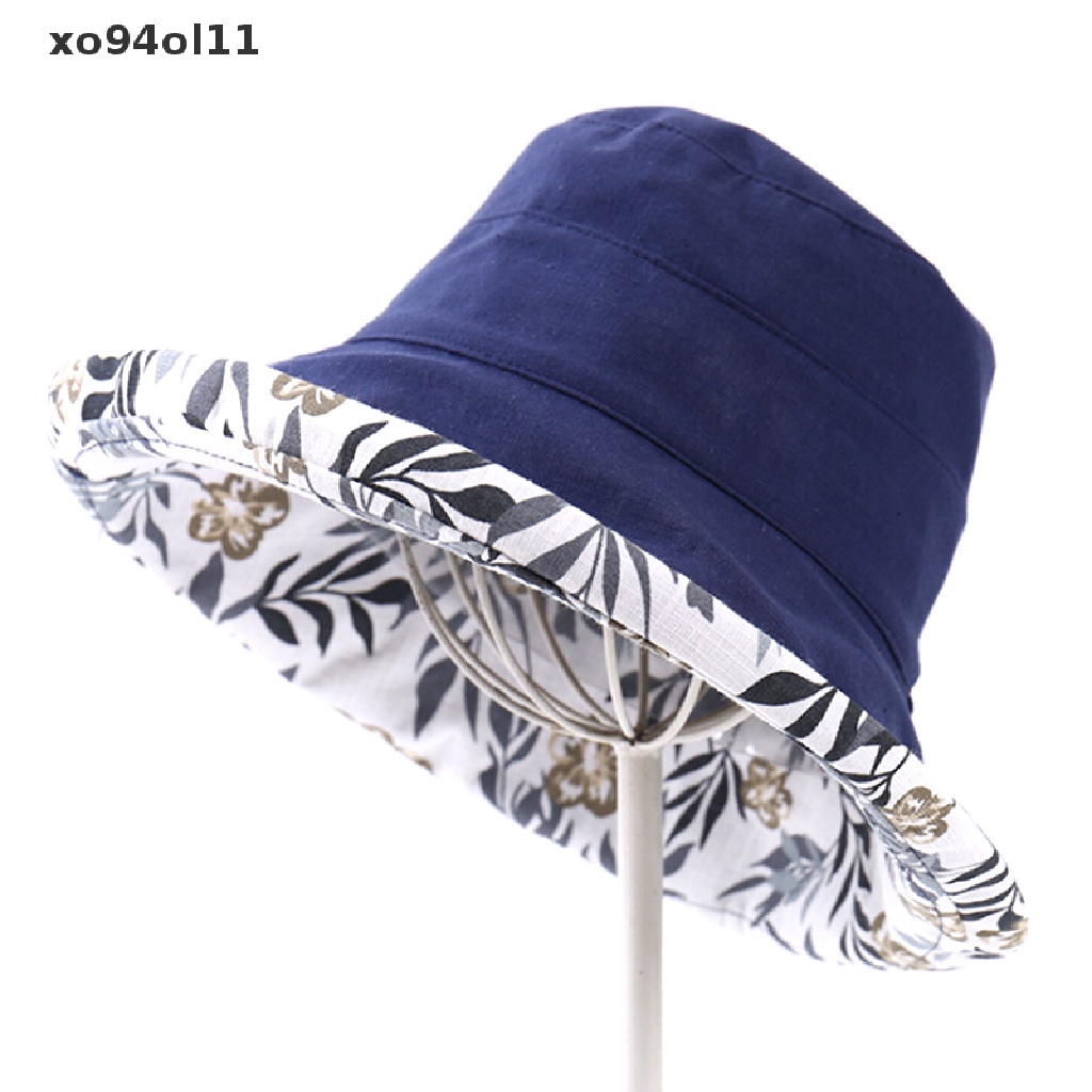 Xo Topi Pelindung Matahari Ember Sisi Ganda Pinggiran Lebar Anti UV Wanita OL