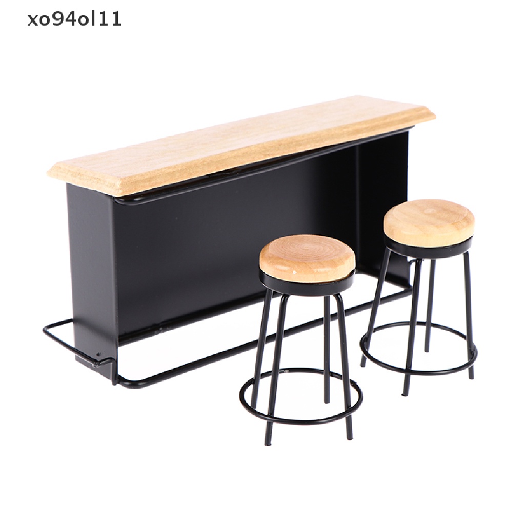 Xo 3Pcs/set Rumah Boneka Miniatur Bar Counter Stool Mainan Furniture Dapur Mini OL