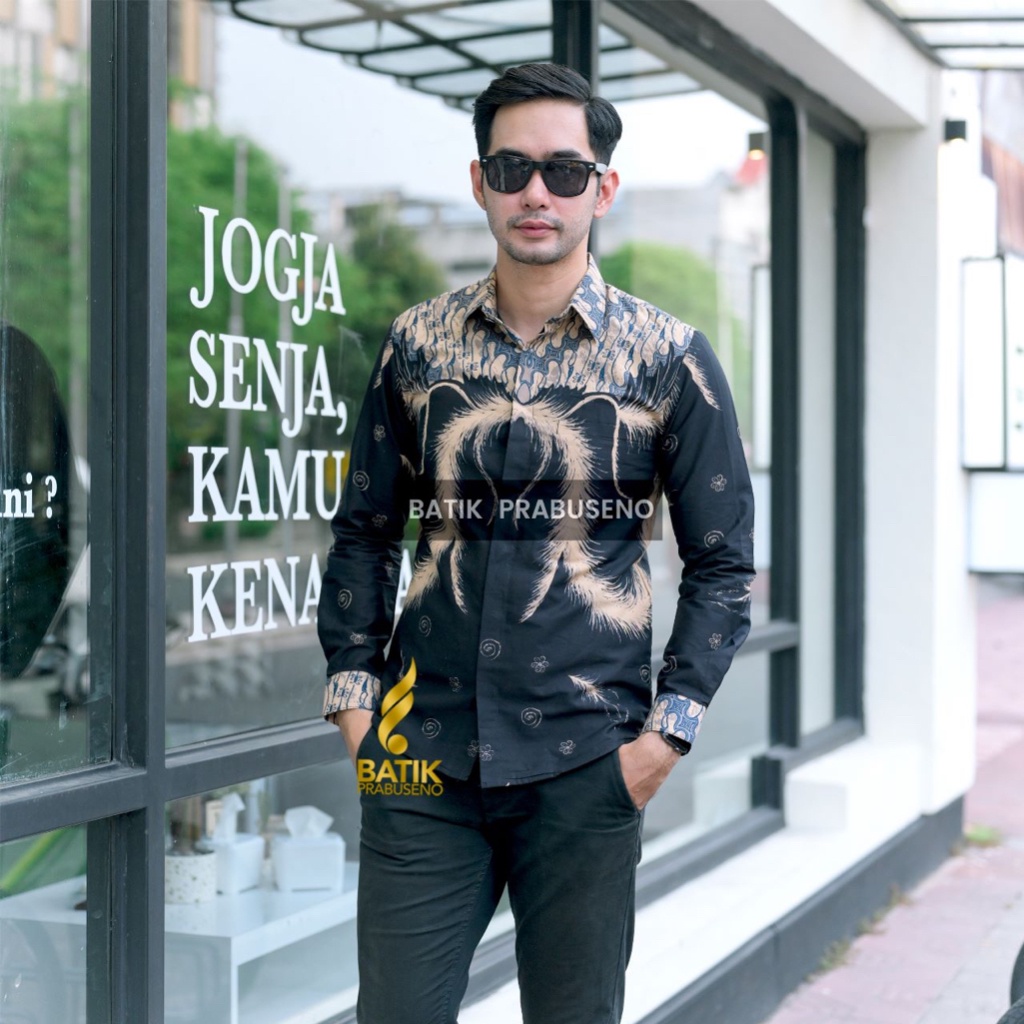 SUDIRO Kemeja Batik PRABUSENO Original 100% Katun Asli Pria Lengan Panjang Printing Slimfit Lapis Fu
