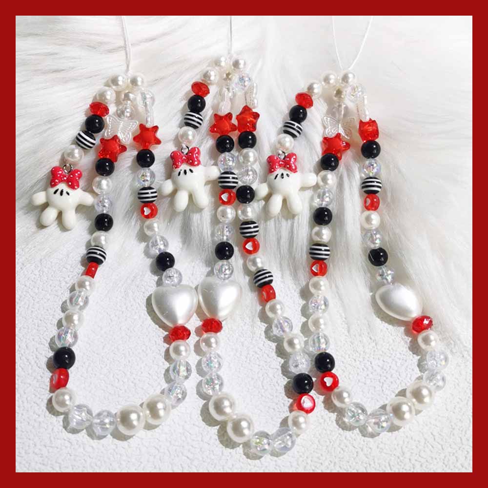 Ins Lucu Minnie Tangan Liontin Ponsel Rantai Anti-Lost Lembut Tembikar Tali Tali Strap Lanyard Manik-Manik Akrilik Warna-Warni Kasus Ponsel Gantung Kabel