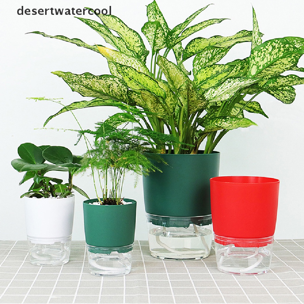 Deid 1Pc Pot Tanaman Self Watering Plastik Bening Double-Layer Penyimpanan Air Pot Bunga Martijn