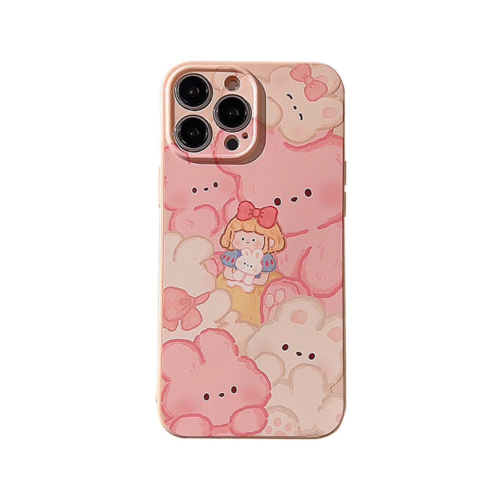 IPHONE Ins Cute Pink Rabbit Girl Kartun Silikon Case Untuk Iphone14 11 12 13 PRO MAX Casing Cover Pelindung AT0217