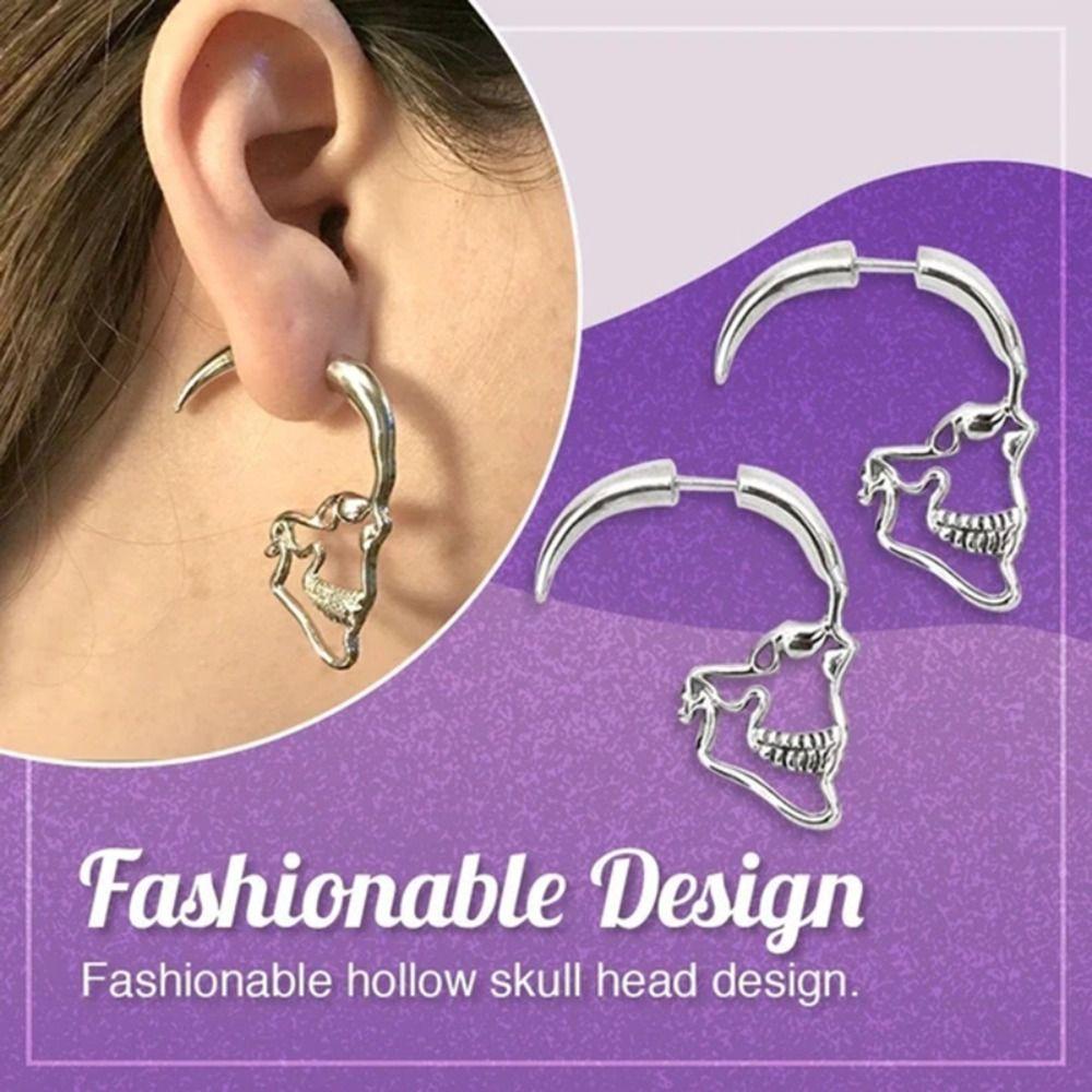 Mxbeauty Anting Tusuk Tengkorak Warna Solid Kepribadian Halloween Perhiasan Pesta Desain Fashion Temperamen Wanita Earrings