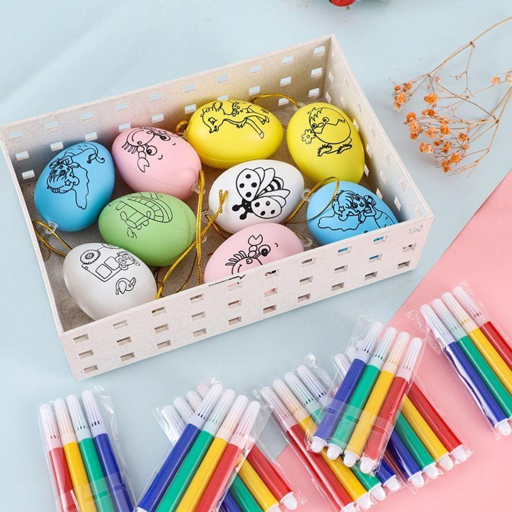 Lanfy Paskah Lukisan Telur Set Graffiti Mainan Diy Lukisan Mainan Edukasi Hadiah Liburan Gantung Ornamen Simulasi Telur Perlengkapan Pesta Diy Graffiti Egg