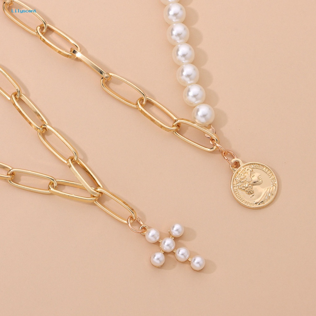 Lilyscent Kokoh Klavikula Kalung Perhiasan Hadiah Mutiara Imitasi Retro Choker Kalung Ekstensi Rantai