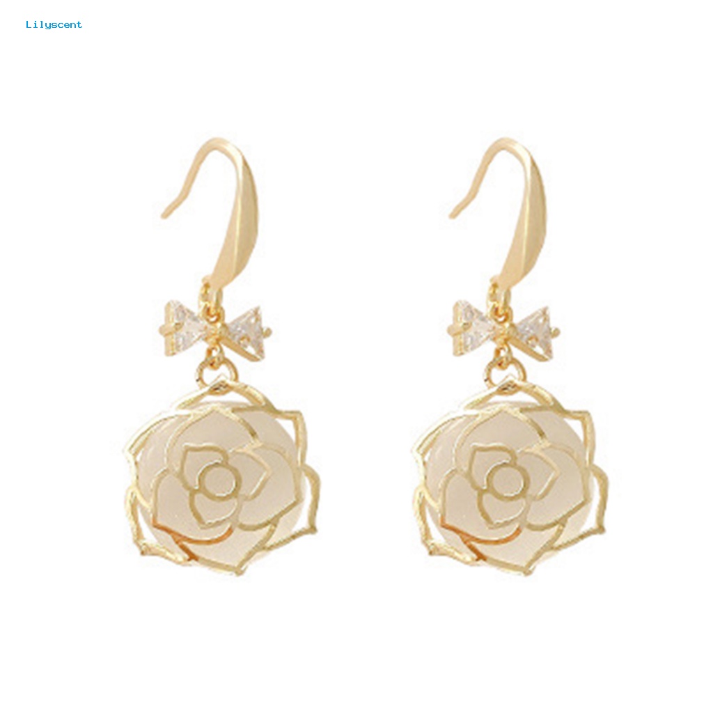 Lilyscent 1pasang Hypoallergenic Wanita Anting Perhiasan Aksesoris Berlian Imitasi Hias Ikatan Simpul Menjuntai Earrings Elegan