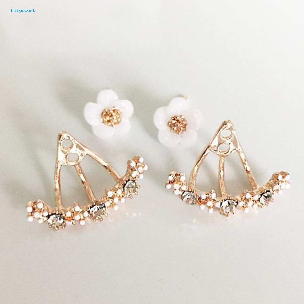 Lilyscent 1pasang Alloy Ear Studs Perhiasan Aksesori Fashion Krisan Hias Berlian Imitasi Anting Kristal Imitasi