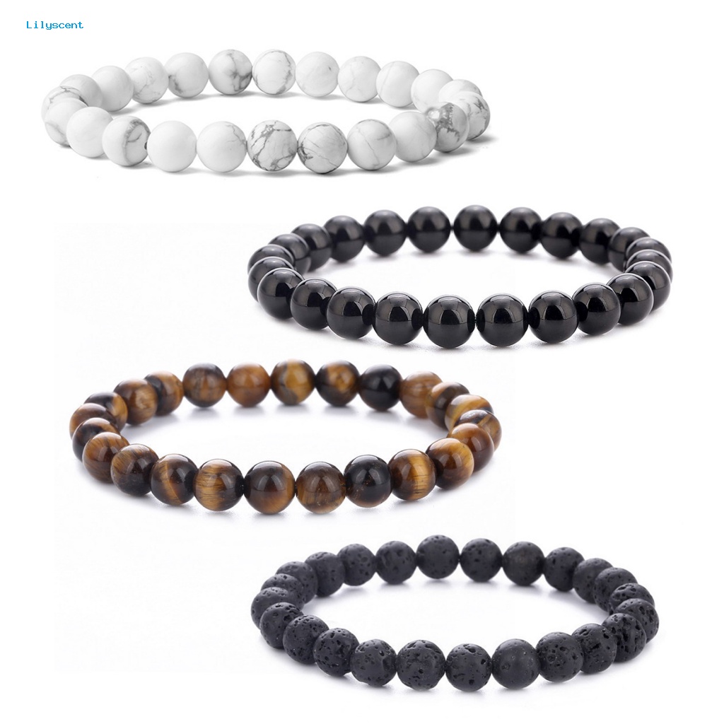 Lilyscent 4Pcs/Set Manik-Manik Pria Gelang Perhiasan Aksesoris Pria Wanita Tiger Eye Bracelet Bulat Beads